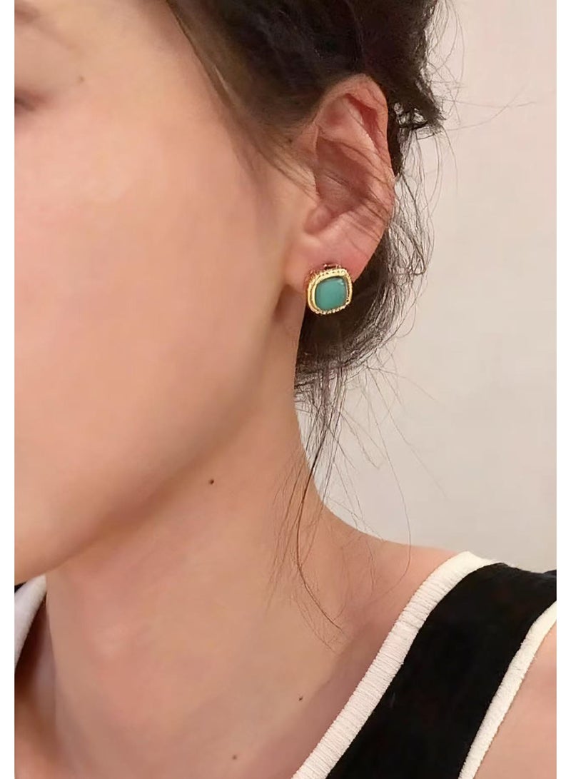 اقراط سبيكة النحاس · فيليجري Openwork القديم مع حافة الذهب و تلميح من الأخضر ~ أقراط الحد الأدنى متعددة الاستخدامات - Image 1