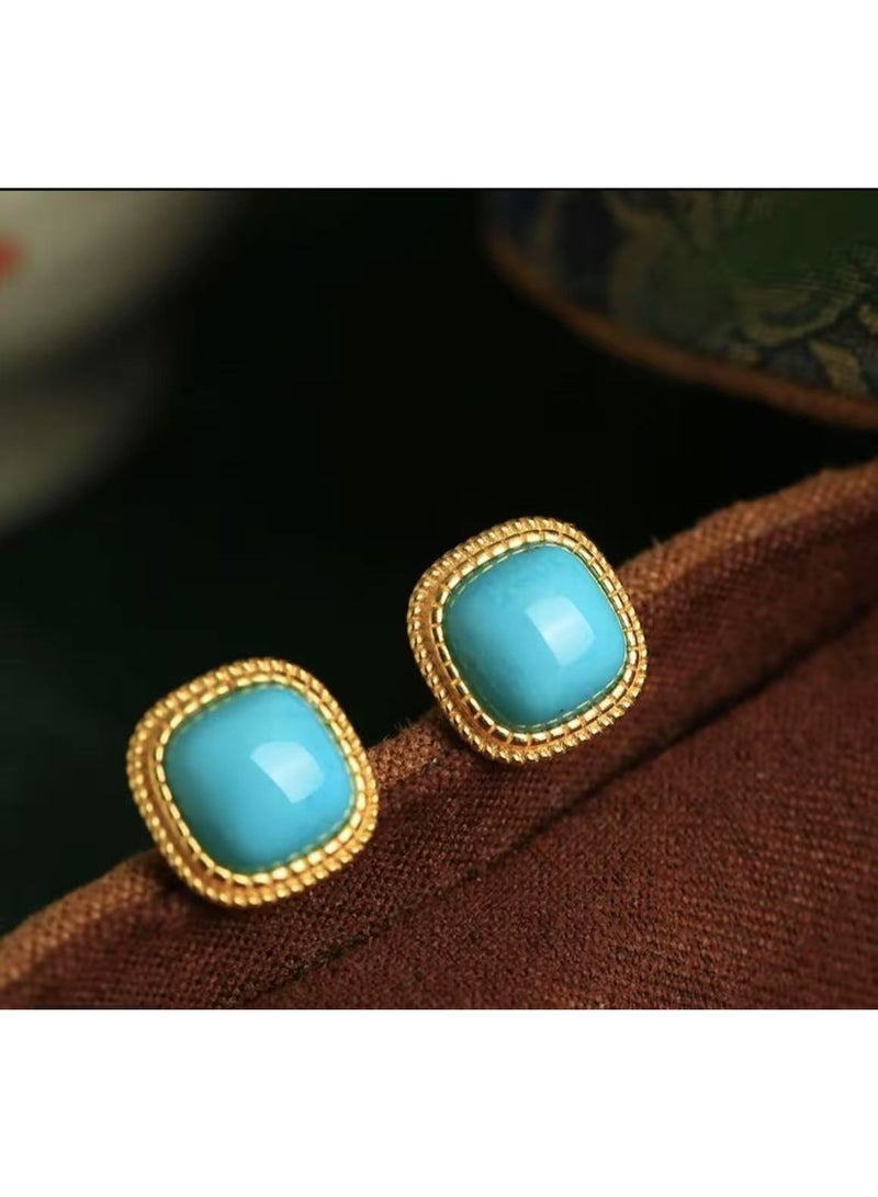 اقراط سبيكة النحاس · فيليجري Openwork القديم مع حافة الذهب و تلميح من الأخضر ~ أقراط الحد الأدنى متعددة الاستخدامات - Image 3