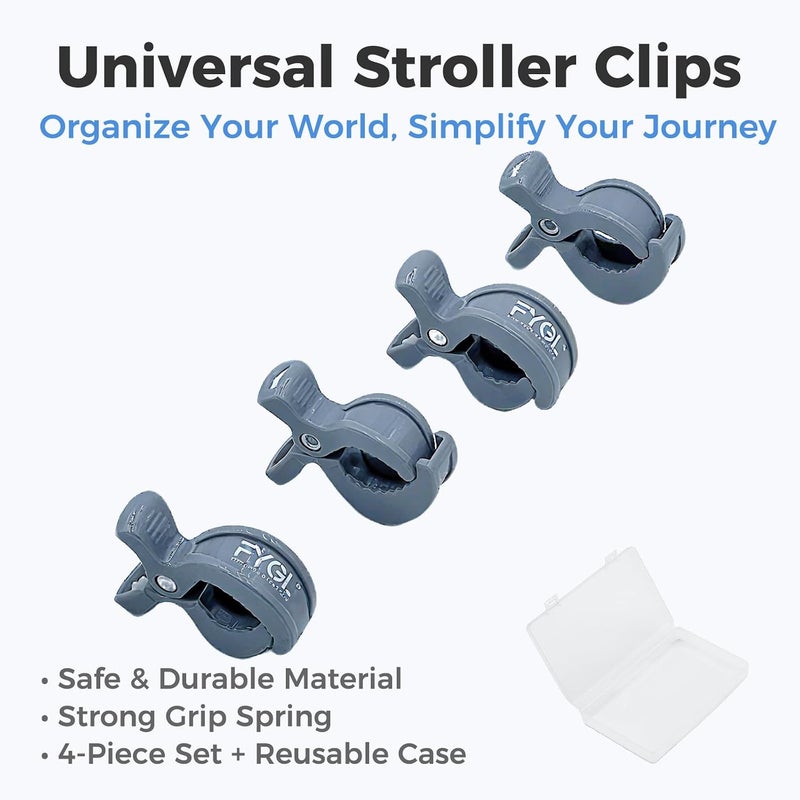 FYGL Universal Stroller Clips | 4PCS Multiuse Fasteners for Pram Toys, Sun Shades, and Blankets - Grey - Image 2