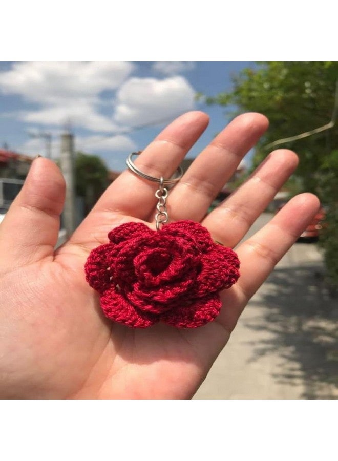 StylizShades حامل مفاتيح وردة محبوك يدويًا من ستايلز شيدز، حلقات مفاتيح زخرفية لحقيبة اليد، حلقات مفاتيح خفيفة أنيقة للفتيات، هدايا فريدة لعيد الميلاد، (أحمر) - Image 4