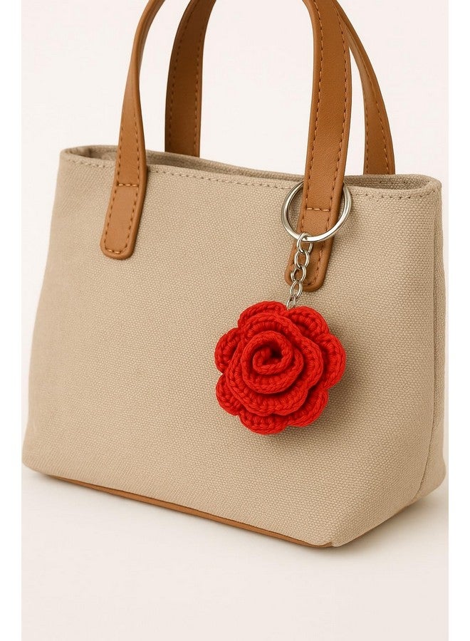 StylizShades حامل مفاتيح وردة محبوك يدويًا من ستايلز شيدز، حلقات مفاتيح زخرفية لحقيبة اليد، حلقات مفاتيح خفيفة أنيقة للفتيات، هدايا فريدة لعيد الميلاد، (أحمر) - Image 5