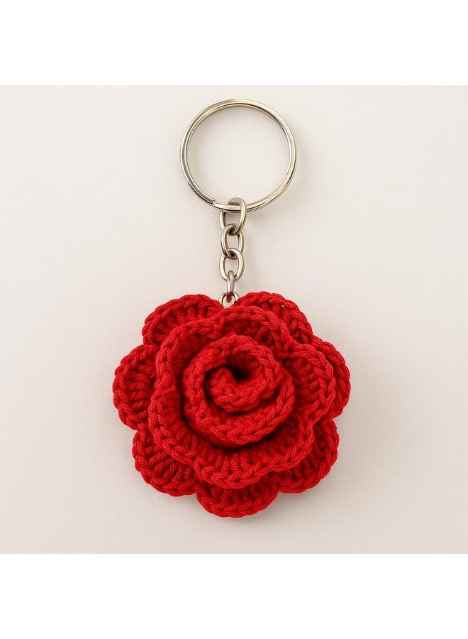 StylizShades حامل مفاتيح وردة محبوك يدويًا من ستايلز شيدز، حلقات مفاتيح زخرفية لحقيبة اليد، حلقات مفاتيح خفيفة أنيقة للفتيات، هدايا فريدة لعيد الميلاد، (أحمر) - Image 1