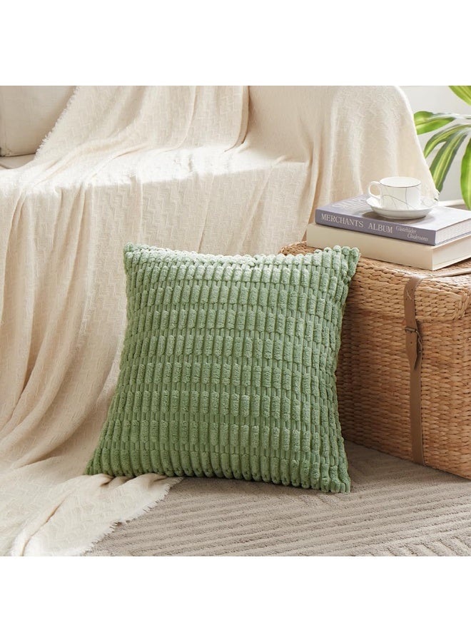 ريد ليف عبوتان من أغطية الوسائد الزخرفية باللون الأخضر الزيتوني مقاس 18×18 بوصة لغرفة المعيشة والأريكة والسرير، غطاء وسادة مربع من المخمل المخطط الناعم مقاس 45×45 سم، ديكور منزلي ريفي بوهيمي - Image 2