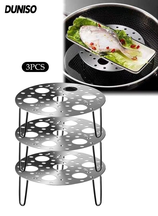 DUNISO 3PCS Stainless Egg Steaming Rack,Round Trivet Egg Steaming Tray Stand,Pan Baking Cooling Rack with Removable Legs,Uniform Heating, Sturdy and Durable,for Veggie Egg Fish Seafood Cooking - Image 1