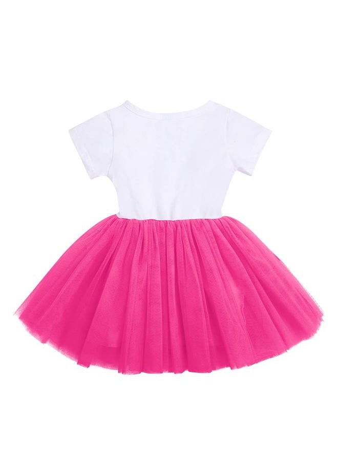 ODASDO Baby Girls Toddler Kids 1st 2nd 3rd Birthday Party Dress with Sequins Bowknot Headband 2pcs Cake Smash Outfit, Hot Pink Balloon - My 3rd Birthday, 3T - Image 4