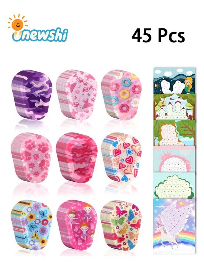 Unewshi Adhesive Eye Patches, 45 Pcs Kids Girls Patches Toddler, Bulk, Patch Fabric Breathable, Fun Cute Designs Cotton Bandages, for Light Blocking 5 Styles - Image 1