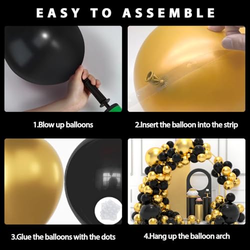 YMSZ Black and Gold Balloons Garland Arch Kit, 134pcs Black and Metallic Gold Balloons with Different Size for Graduation, 2024 New Year, Birthday, Anniversary Party Decorations Supplies - Image 4