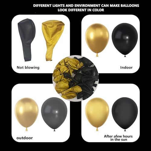YMSZ Black and Gold Balloons Garland Arch Kit, 134pcs Black and Metallic Gold Balloons with Different Size for Graduation, 2024 New Year, Birthday, Anniversary Party Decorations Supplies - Image 3