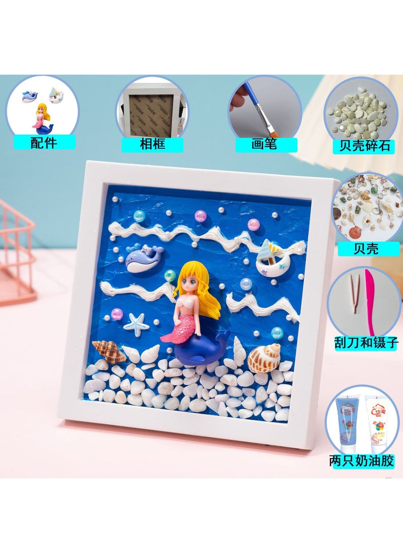 DIY handmade texture painting 3D stereo picture frame painting graffiti painting group building puzzle creative gift homemade 3D picture frame painting ❤Beauty fish * 17.5 full set of material package color box 17.5 