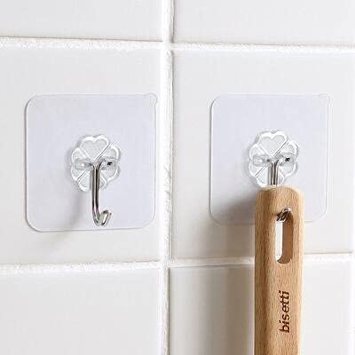 HEER Self Adhesive Wall Hooks Hanging Hooks for Wall Transparent Adhesive Hooks for Kitchen ABS Plastic Hook Towel Hanger Pack of 12 - Image 1