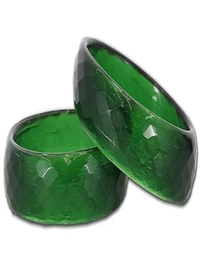 BANGLESKART طقم أساور كادا من الزجاج بنقش ماسي لامع للنساء والفتيات (عبوة من قطعتين) من ماركة BANGLESKART، لون أخضر داكن - Image 3