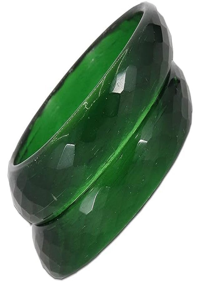 BANGLESKART طقم أساور كادا من الزجاج بنقش ماسي لامع للنساء والفتيات (عبوة من قطعتين) من ماركة BANGLESKART، لون أخضر داكن - Image 5