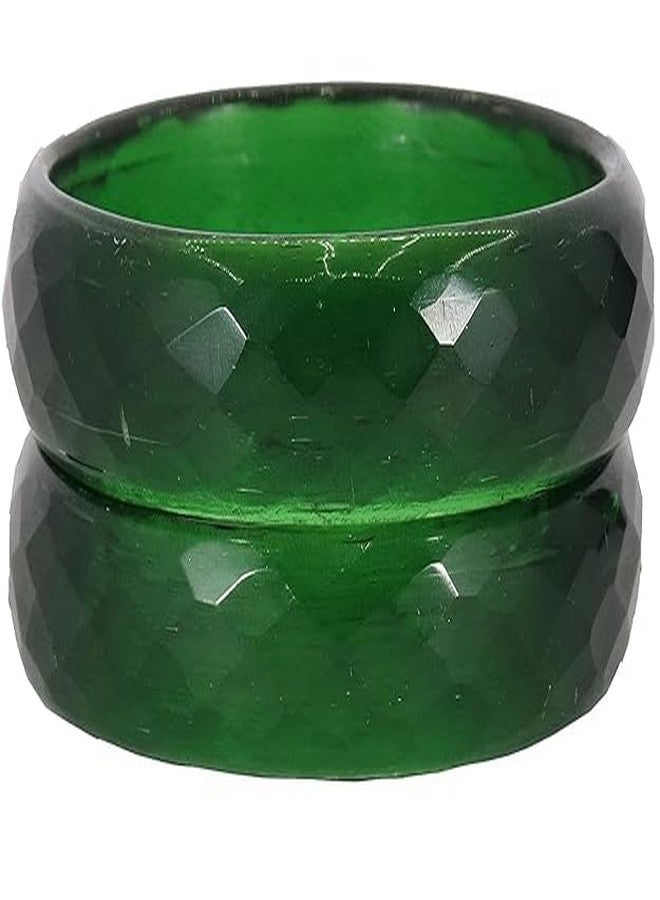 BANGLESKART طقم أساور كادا من الزجاج بنقش ماسي لامع للنساء والفتيات (عبوة من قطعتين) من ماركة BANGLESKART، لون أخضر داكن - Image 4