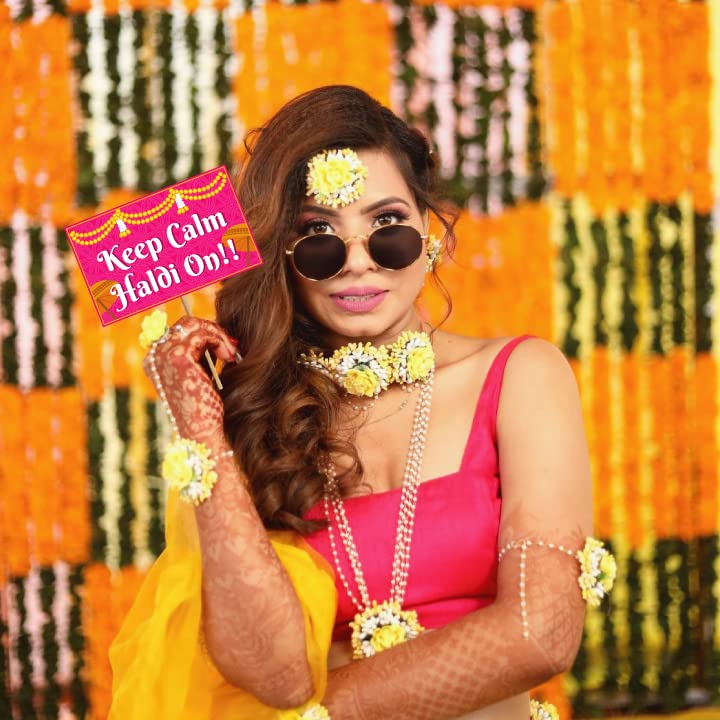Festiko® Haldi Ceremony Photo Booth Party Props Set of 25 Pcs for Wedding Photo Booth/Haldi Photo Booth, Haldi Props for Bride and Family. - Image 5
