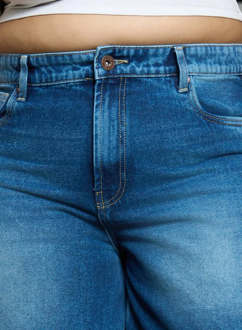 هاي ستار Women's Indigo 100% Cotton Bleached Cropped Length Cargo Relaxed Shorts