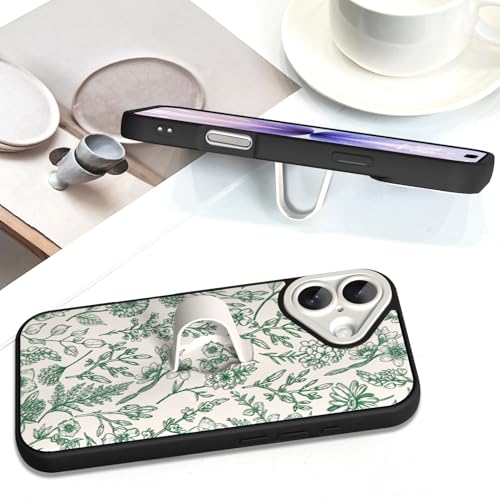 SOKAD for iPhone 17 Case with Finger Strap Kickstand, Vintage Sage Floral Flower Phone Case with Finger Hand for Women Girls, Slim Full Camera Protection Shockproof Cover, Green - Image 5