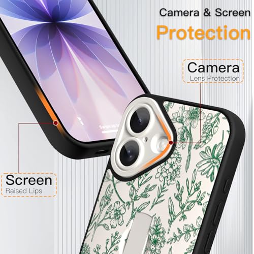 SOKAD for iPhone 17 Case with Finger Strap Kickstand, Vintage Sage Floral Flower Phone Case with Finger Hand for Women Girls, Slim Full Camera Protection Shockproof Cover, Green - Image 3