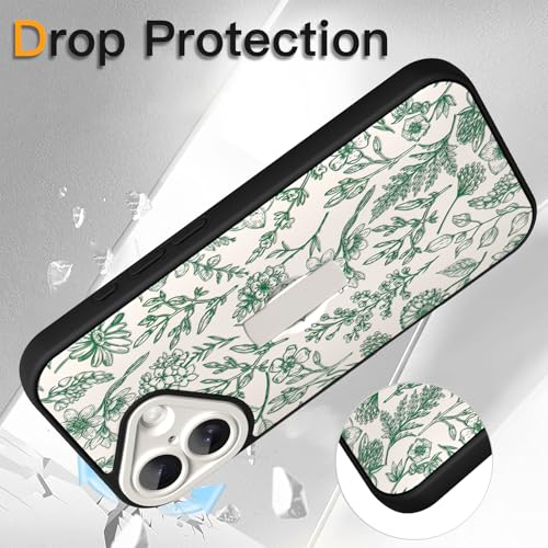 SOKAD for iPhone 17 Case with Finger Strap Kickstand, Vintage Sage Floral Flower Phone Case with Finger Hand for Women Girls, Slim Full Camera Protection Shockproof Cover, Green - Image 4