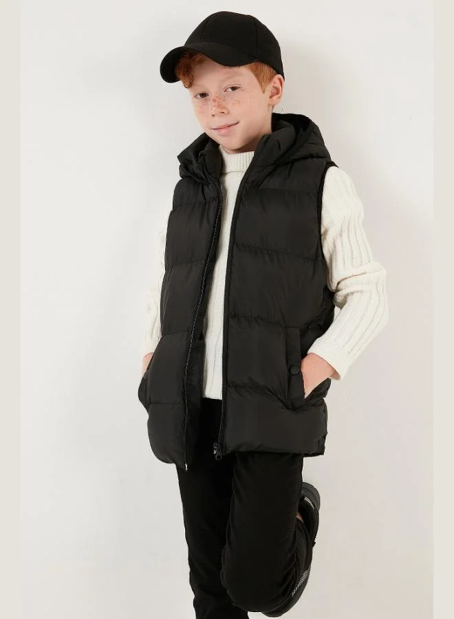 ليلا سترة منتفخة بغطاء رأس بسحاب وجيوب للأطفال للجنسين