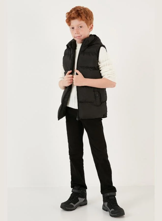 ليلا سترة منتفخة بغطاء رأس بسحاب وجيوب للأطفال للجنسين