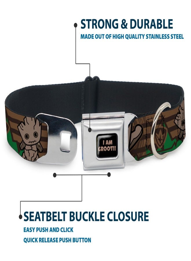 Buckle Down Dog Collar Seatbelt Buckle Kawaii Groot 2 Poses Guardians Badge Browns Green 13 to 18 Inches 1.5 Inch Wide - Image 4