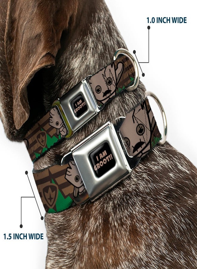 Buckle Down Dog Collar Seatbelt Buckle Kawaii Groot 2 Poses Guardians Badge Browns Green 13 to 18 Inches 1.5 Inch Wide - Image 2