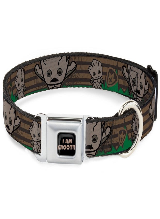Buckle Down Dog Collar Seatbelt Buckle Kawaii Groot 2 Poses Guardians Badge Browns Green 13 to 18 Inches 1.5 Inch Wide - Image 1