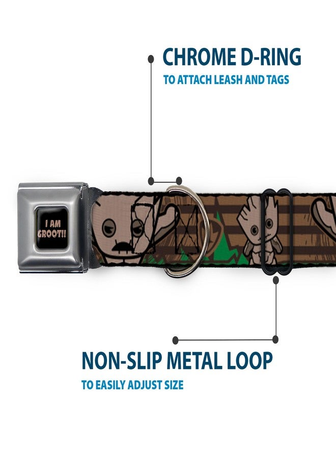 Buckle Down Dog Collar Seatbelt Buckle Kawaii Groot 2 Poses Guardians Badge Browns Green 13 to 18 Inches 1.5 Inch Wide - Image 5