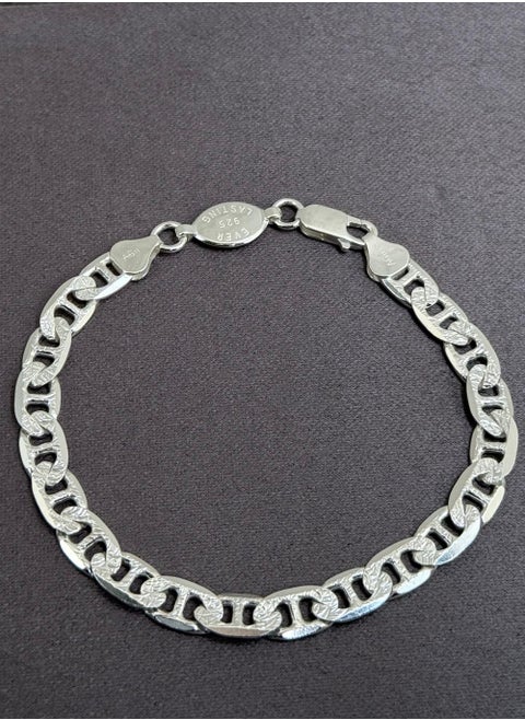 Anchor Link Bracelet - Sterling Silver 925 - Plated Rhodium White Gold 18K - 21cm x 8mm - Available in Multiple Sizes - Textured Design - Durable and Elegant