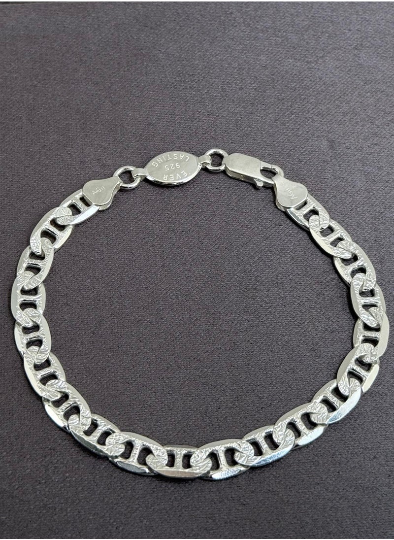 Al Kasr Jewelry - Anchor Link Bracelet - Sterling Silver 925 - Plated Rhodium White Gold 18K - 21cm x 8mm - Available in Multiple Sizes - Textured Design - Durable and Elegant - Image 1