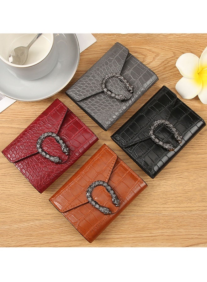 Women's Crocodile Pattern Short Wallet Black Small Leather Coin Purse with Vintage Metal Buckle Compact Trifold Card Holder for Cash  Cards and Coins Stylish Minimalist Design for Daily Use Shopping Dating Travel, Slim and Portable Fashion Accessory for Ladies, Ideal Gift for Her - Image 4