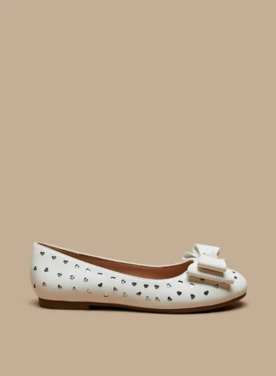 MISSY Girls Heart Cutwork Slip-On Ballerina Shoes with Bow Accent