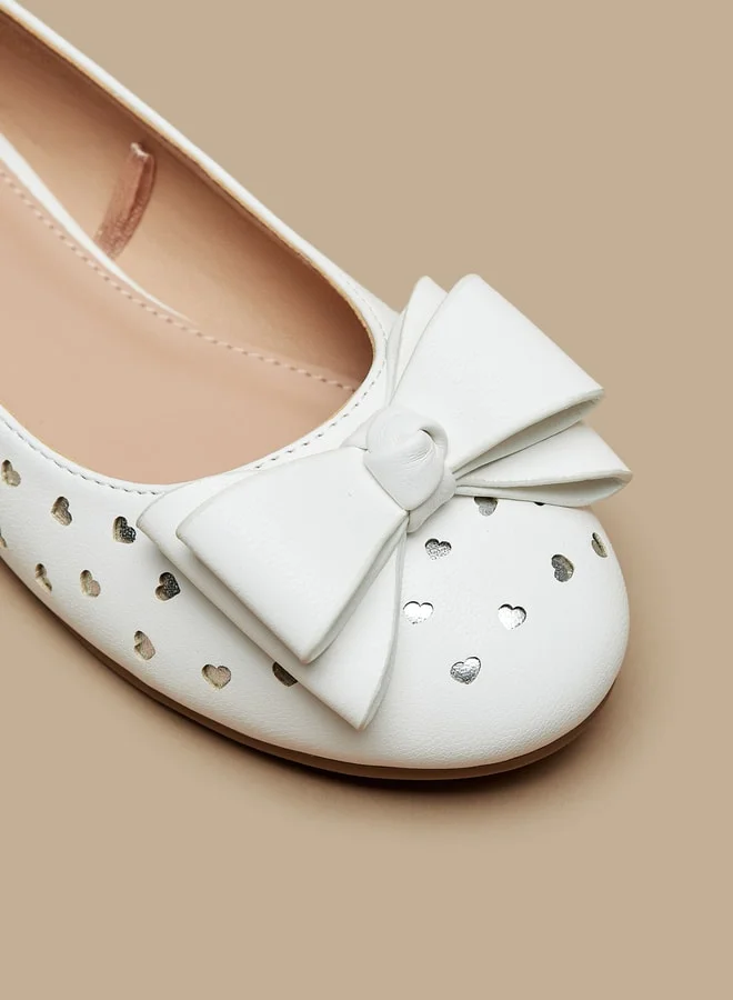 MISSY Girls Heart Cutwork Slip-On Ballerina Shoes with Bow Accent