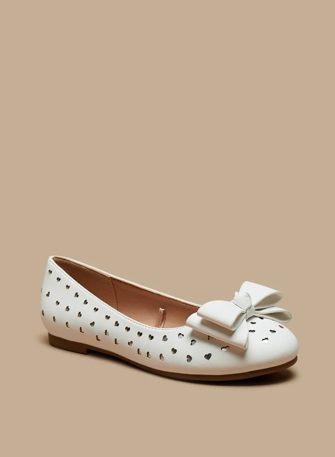 MISSY Girls Heart Cutwork Slip-On Ballerina Shoes with Bow Accent