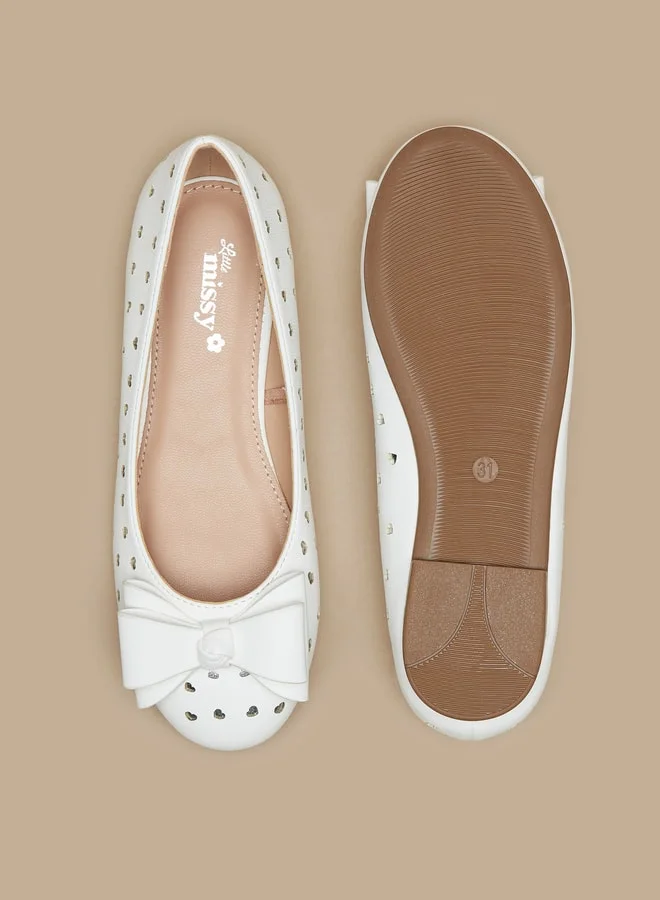 MISSY Girls Heart Cutwork Slip-On Ballerina Shoes with Bow Accent