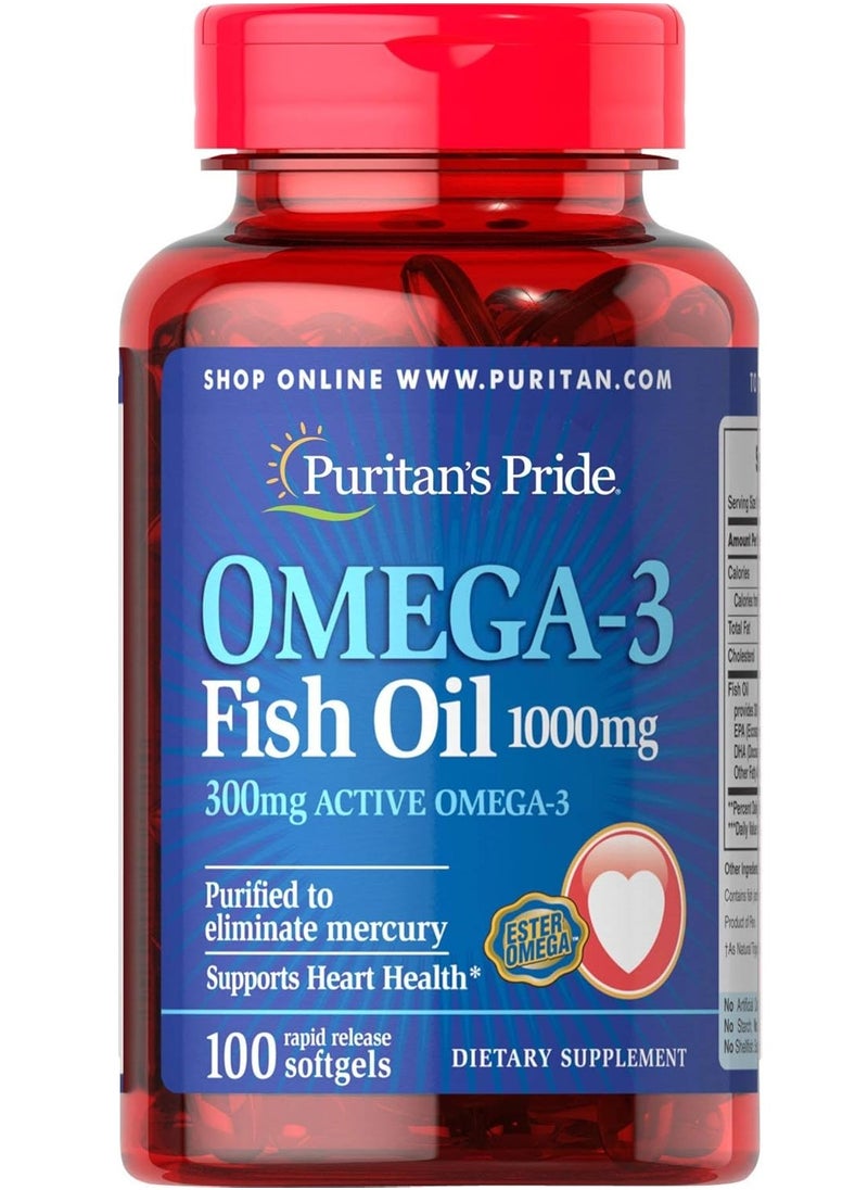 Puritan's Pride Omega-3 Fish Oil 1000 Mg, 100 Count 100 Day supply 