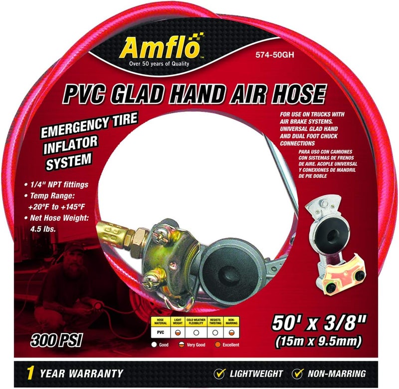 Amflo 574-50GH Heavy Duty Truck Inflator Kit with 3/8'' x 50' 300 PSI PVC Air Hose, Glad Hand, and Dual Foot Chuck - Image 2