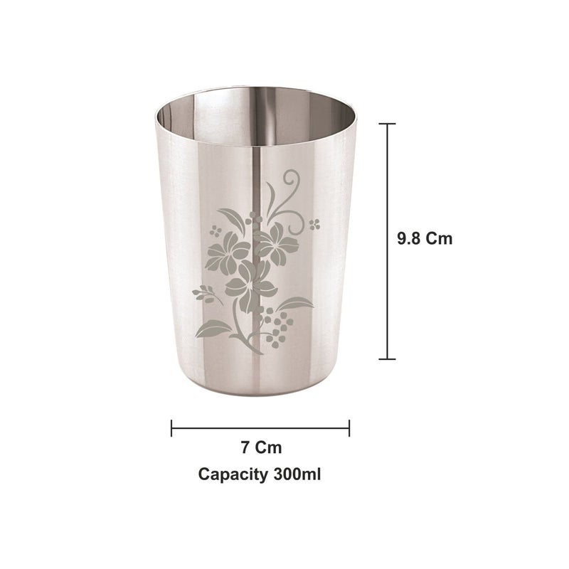 Neelam Stainless Steel 7 22 Gauge Laser Etching Glass 300 ml Set of 2 Elegant and Durable Drinking Glass for Water Juices and Beverages Ideal for Daily Use Parties Easy to Clean Sliver - Image 3