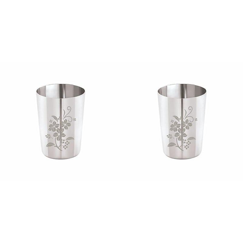 Neelam Stainless Steel 7 22 Gauge Laser Etching Glass 300 ml Set of 2 Elegant and Durable Drinking Glass for Water Juices and Beverages Ideal for Daily Use Parties Easy to Clean Sliver - Image 1