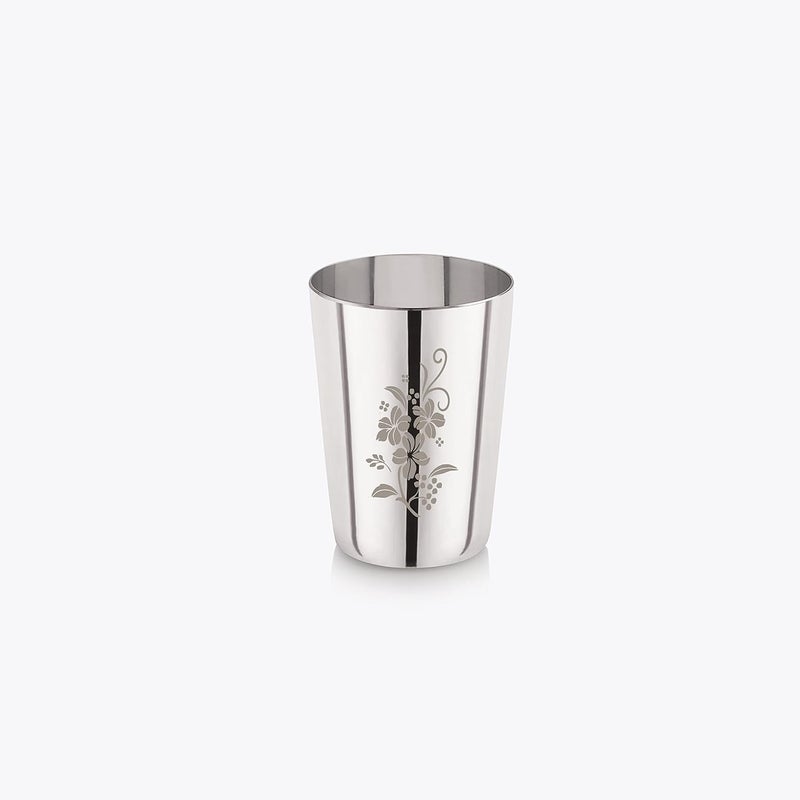 Neelam Stainless Steel 7 22 Gauge Laser Etching Glass 300 ml Set of 2 Elegant and Durable Drinking Glass for Water Juices and Beverages Ideal for Daily Use Parties Easy to Clean Sliver - Image 2