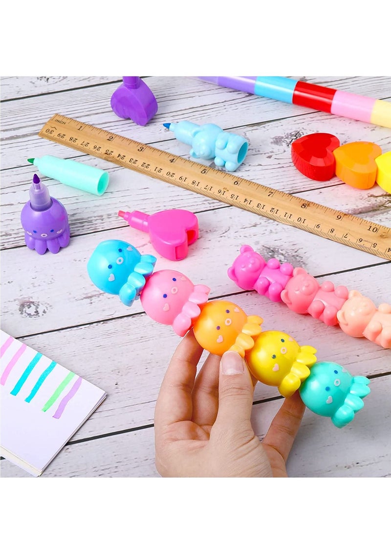 SYOSI Cute Mini Highlighter Pens 4 Pack 20 Pcs Octopus Bear Love Heart Round Pole Kawaii Marker Pens Classroom School Pastel Color Highlighters Cute Stationary Markers for Girls School Gifts - Image 3