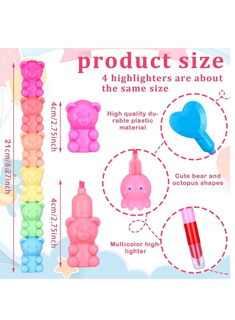 SYOSI Cute Mini Highlighter Pens 4 Pack 20 Pcs Octopus Bear Love Heart Round Pole Kawaii Marker Pens Classroom School Pastel Color Highlighters Cute Stationary Markers for Girls School Gifts - Image 2