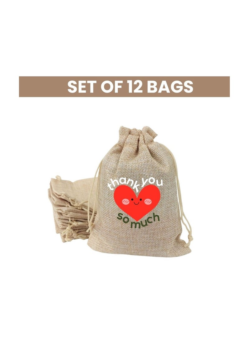 PRINTSHOP4ME Set Of 12 Bags Thank You Burlap Gift Bags–Jute Drawstring Bags For Party Favors,Weddings And Special Occasions–Eco-Friendly,Reusable Burlap Bag  - Image 2
