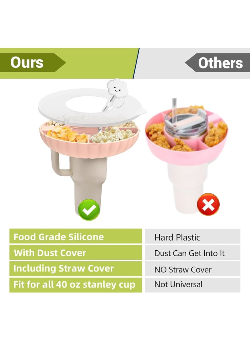 SOLARAE Stanley Accessories - Snack Tray with Lid for Quencher H1.0/2.0 40oz Stanley Cup - Food-Grade Silicone Snack Bowl for 40 oz Stanley Tumbler - Pink - Image 2