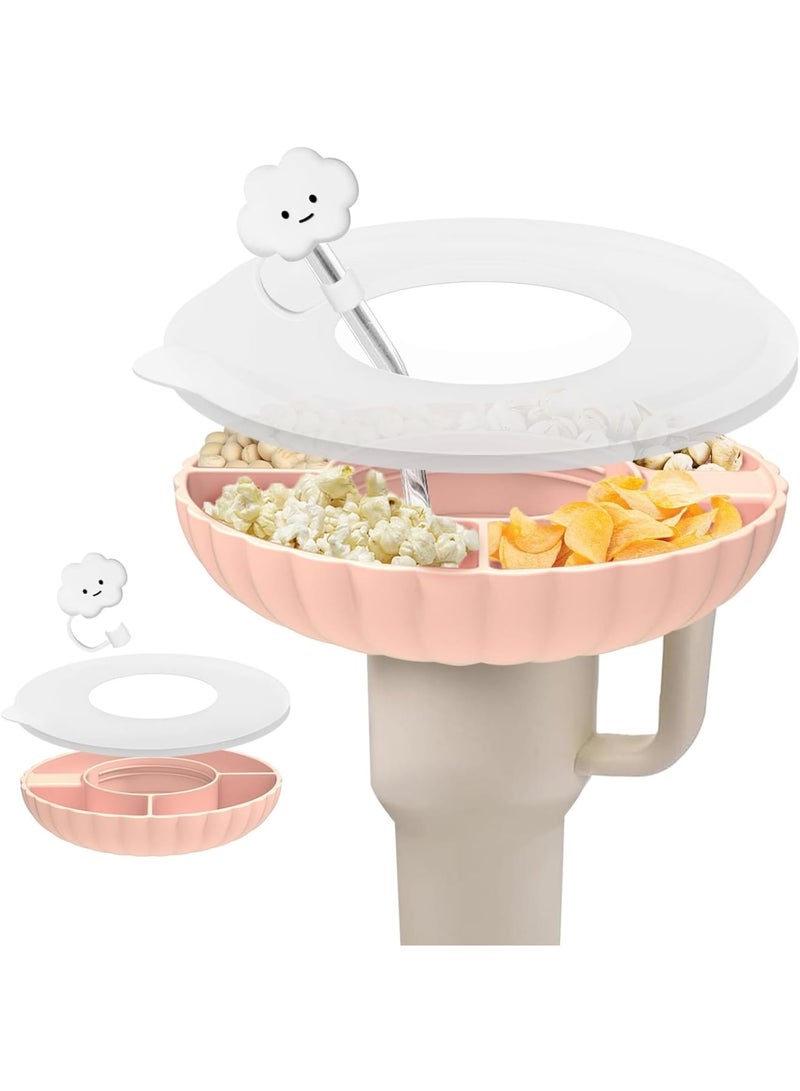 SOLARAE Stanley Accessories - Snack Tray with Lid for Quencher H1.0/2.0 40oz Stanley Cup - Food-Grade Silicone Snack Bowl for 40 oz Stanley Tumbler - Pink - Image 1