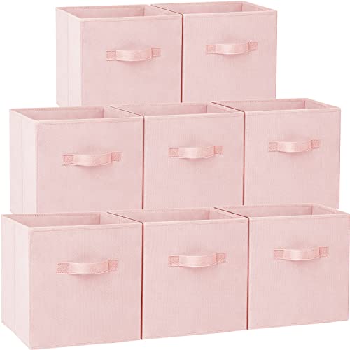 Criusia Storage Cubes - 11 Inch Heavy Duty Fabric Storage Bins for Shelves Closet, Cube Organizer - 8 Pack Collapsible Cube Storage Bins Baskets for Organizing Clothes Blankets Toys (Pink) - Image 1