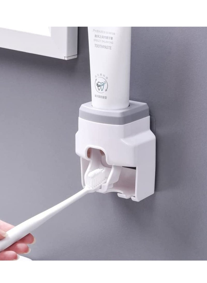 Excefore Toothbrush Holder Wall Mounted, Automatic Toothpaste Dispenser Squeezer, Bathroom Accessories for Kids  Family Space Saving Toothbrush and Toothpaste Holder (White Gray) - Image 2