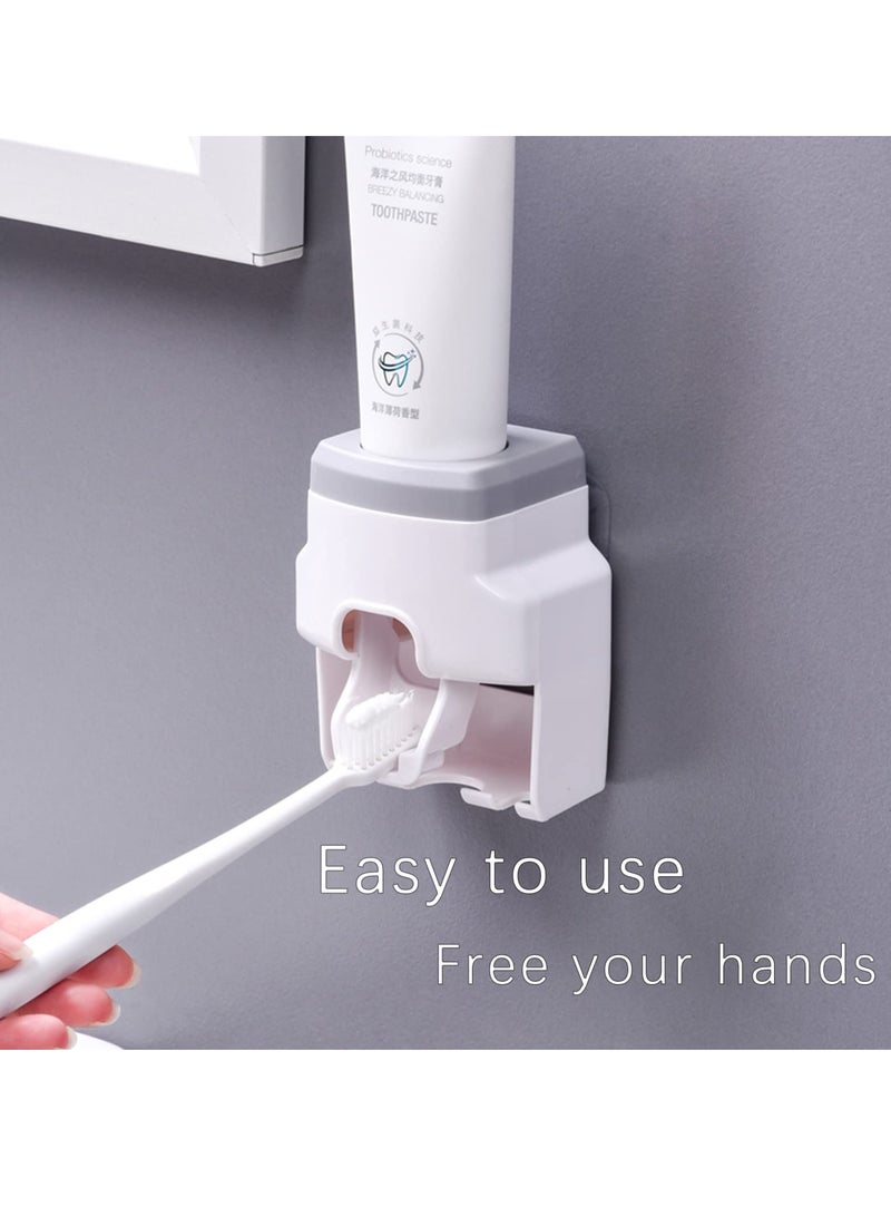 Excefore Toothbrush Holder Wall Mounted, Automatic Toothpaste Dispenser Squeezer, Bathroom Accessories for Kids  Family Space Saving Toothbrush and Toothpaste Holder (White Gray) - Image 4
