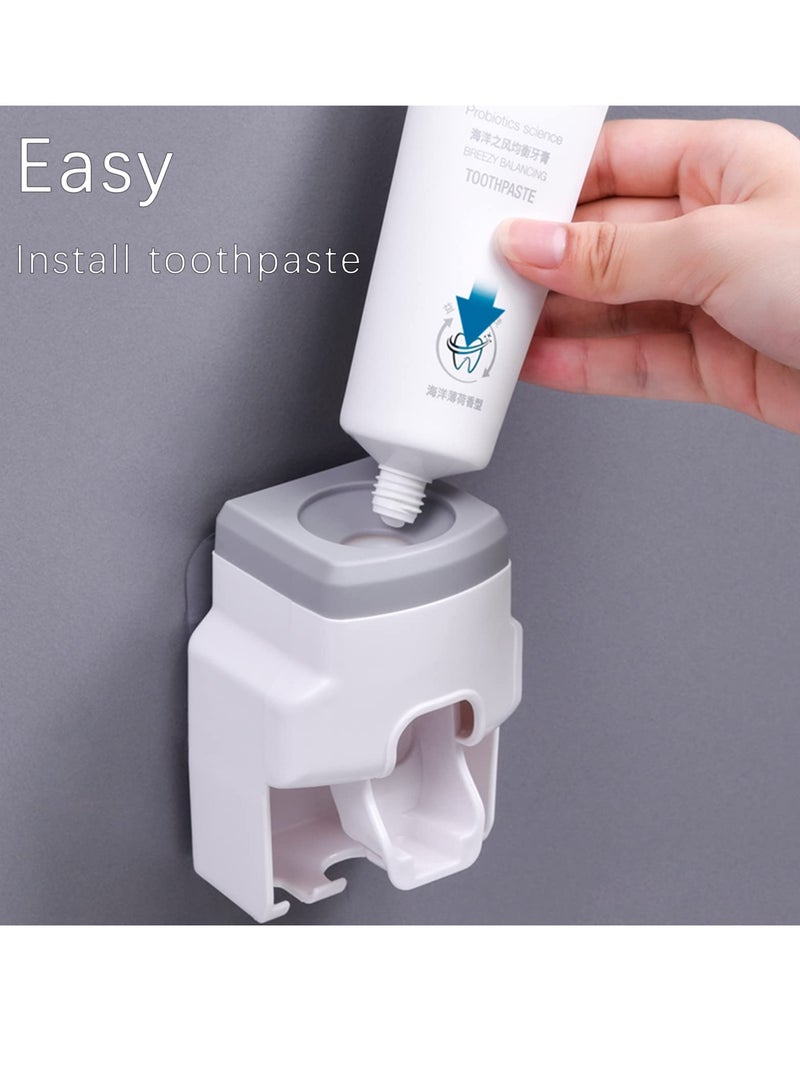 Excefore Toothbrush Holder Wall Mounted, Automatic Toothpaste Dispenser Squeezer, Bathroom Accessories for Kids  Family Space Saving Toothbrush and Toothpaste Holder (White Gray) - Image 5