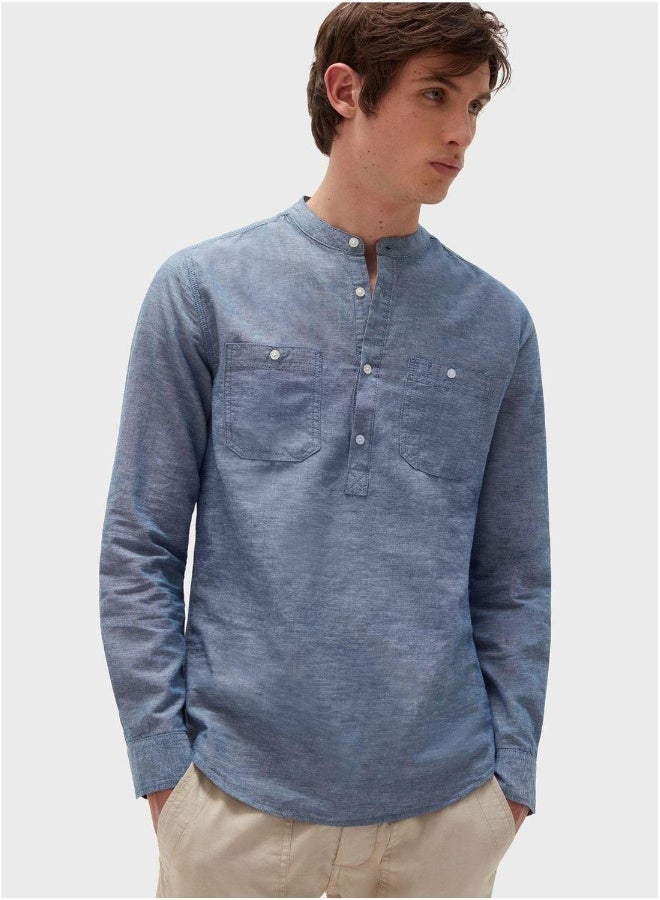 Ovs Grandad Collar Regular Fit Shirt - Image 1